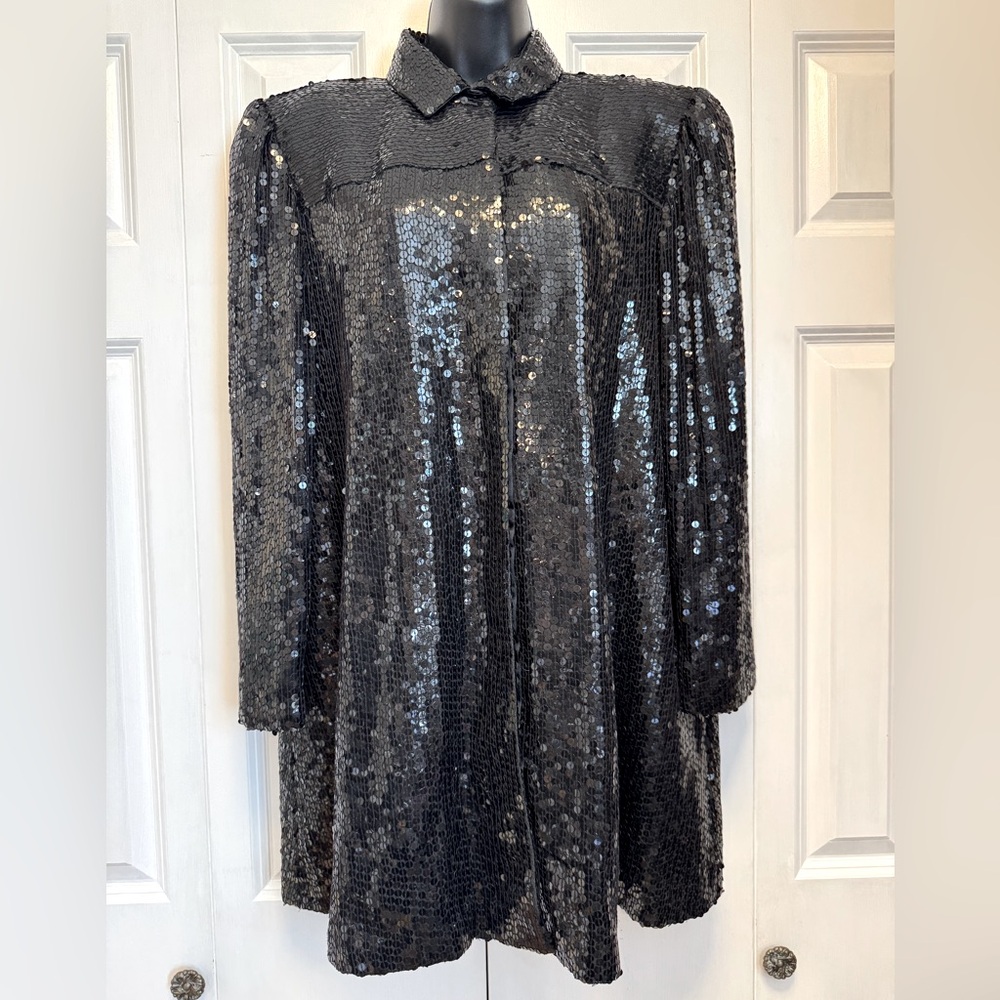 VTG 80’s 90’s Jeanette For St Martin Women's S SEQUIN Jacket Coat Knee Length